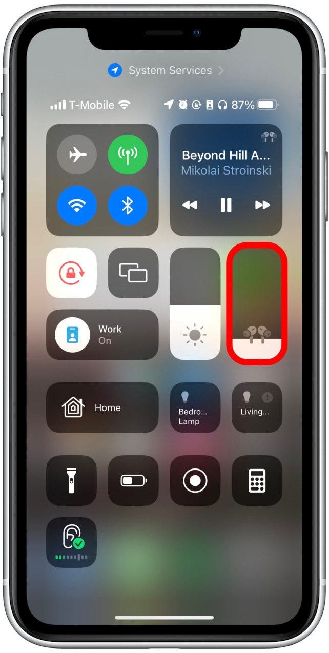 Нажмите и удерживайте полосу громкости.