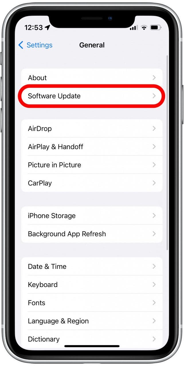 Нажмите «Обновление программного обеспечения».
