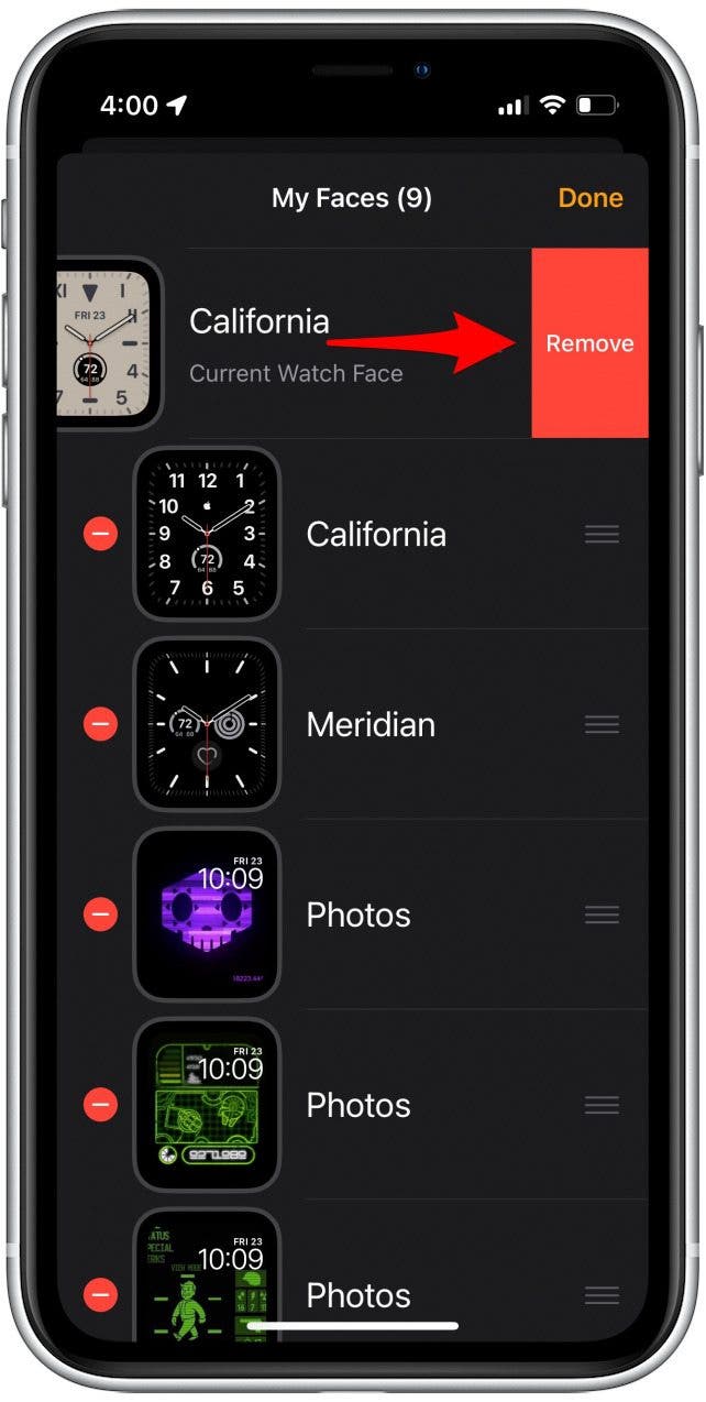 Tap Remove to delete the watch face.