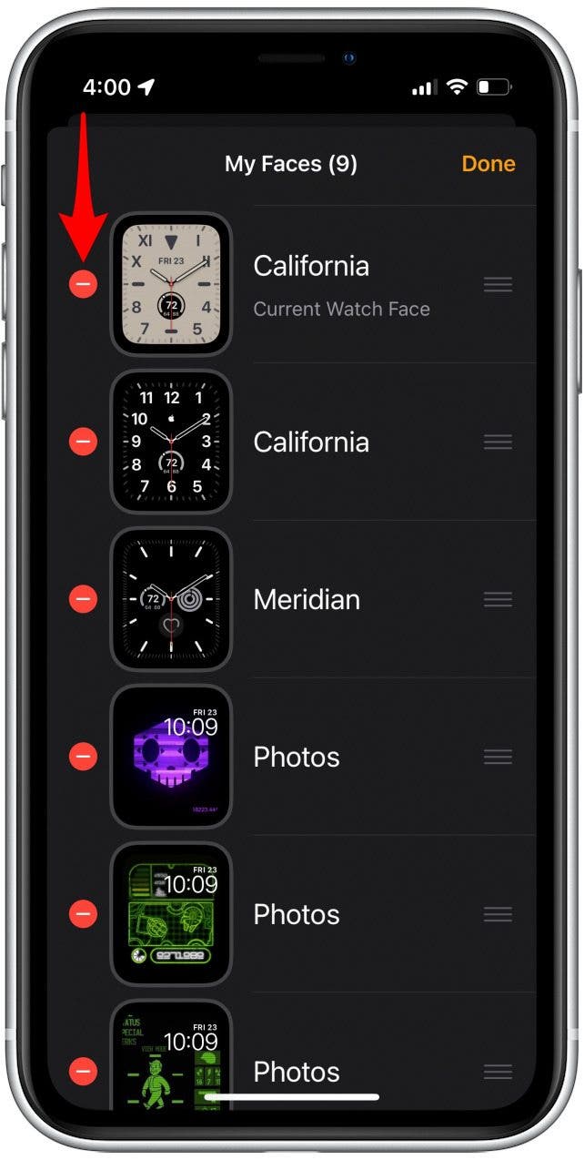 You can also tap the red minus sign to remove a watch face.