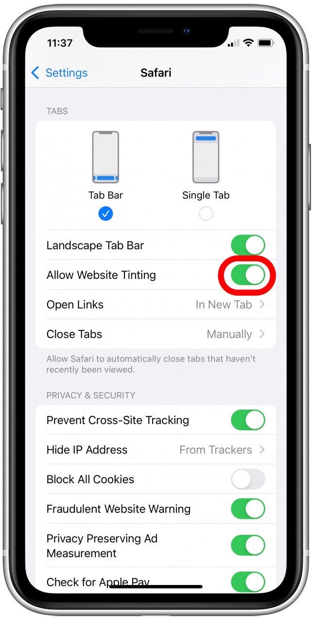 How to Stop Your iPhone Status Bar from Matching the site Color in