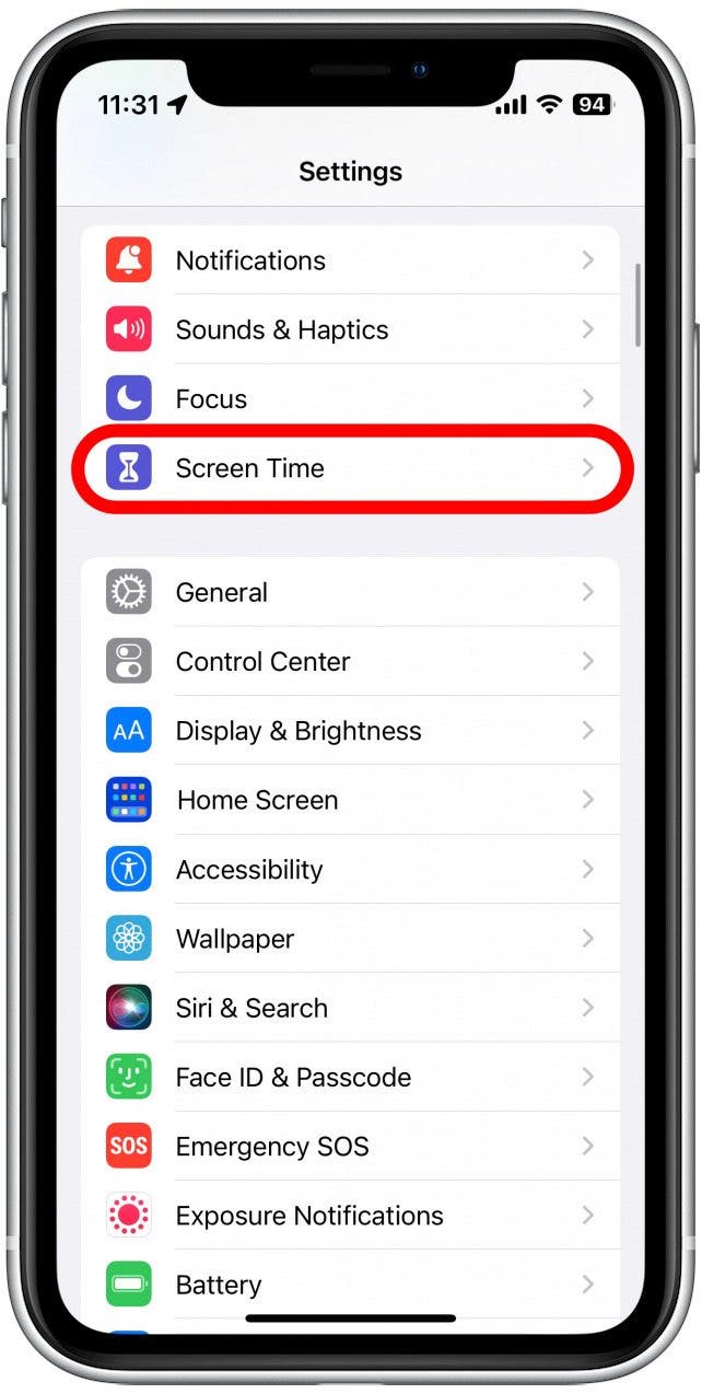 ios safari click not working Open the Settings app, and tap Screen Time.
