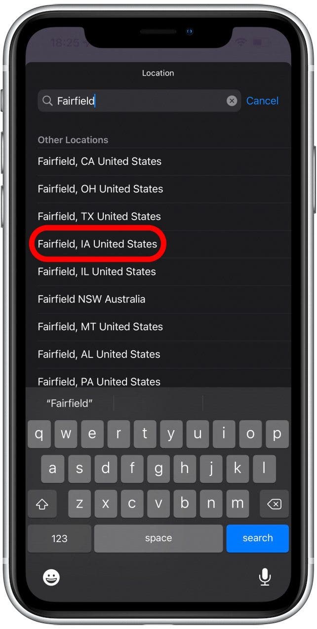 how to set default weather location on iphone