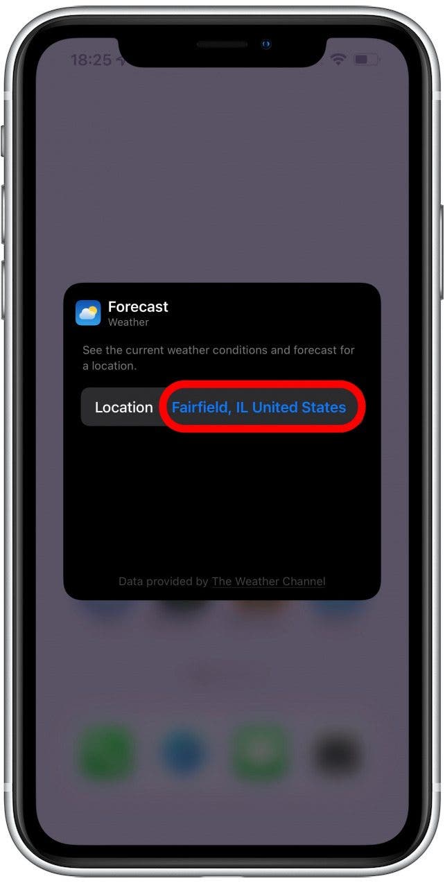 Your chosen default location will now be displayed next to Location and in your Weather widget.