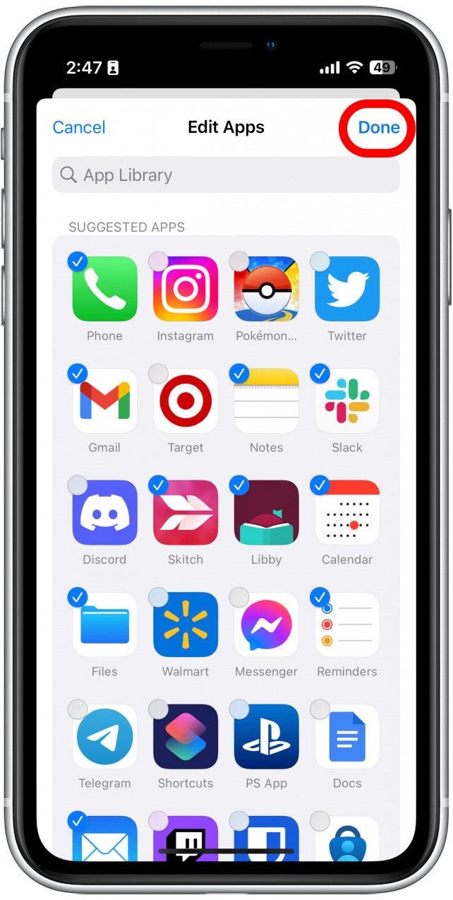 Select which apps will appear on this Home Screen when this Focus is active, and then tap Done.