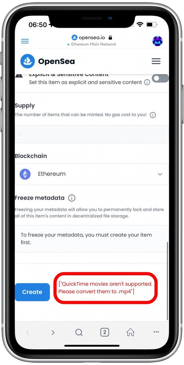 QuickTime movies not supported.