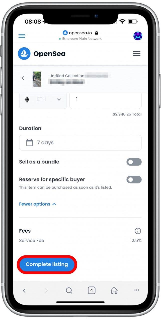 Tap Complete listing.