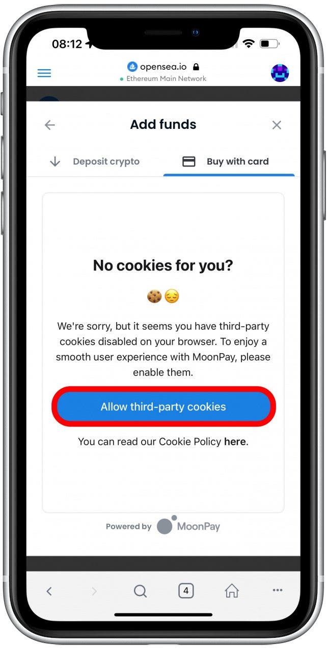 Tap Allow third-party cookies.