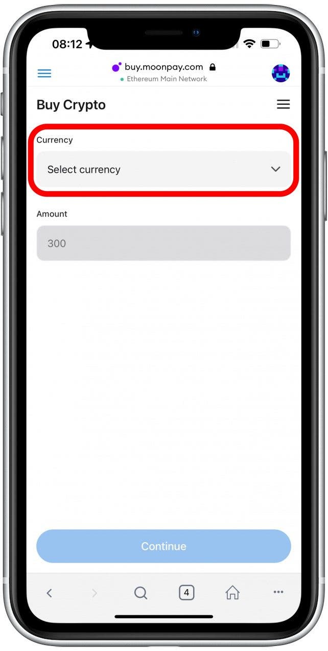 Under Currency, select a currency.