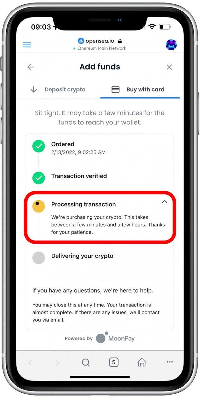 It may take some time to process your transaction. 