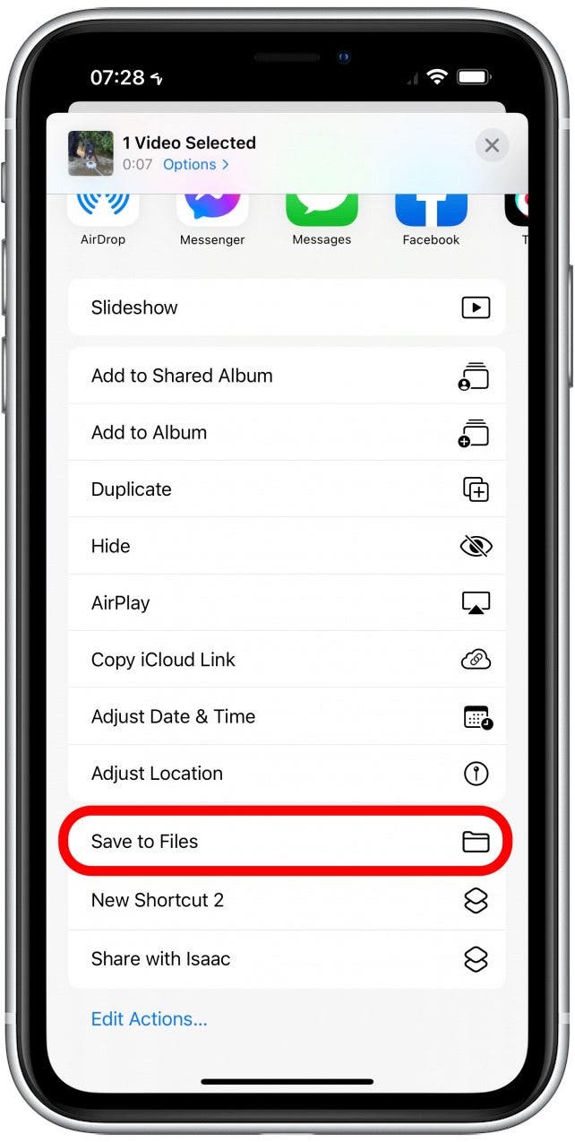 Next, tap the share button and select Save to Files.
