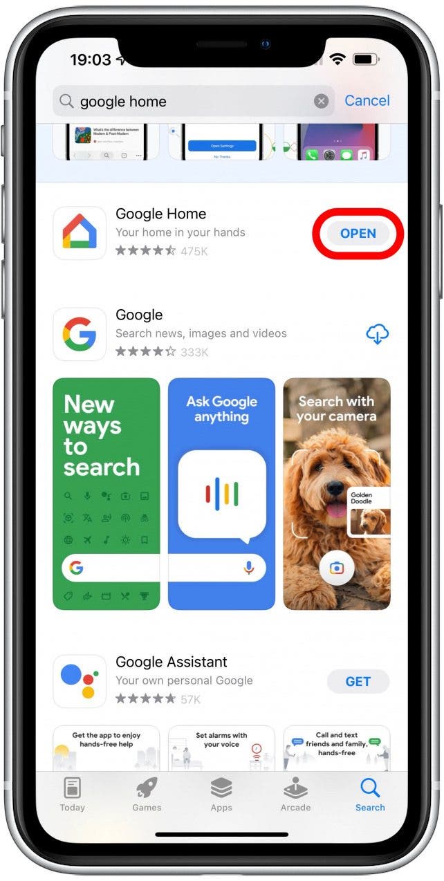 Téléchargez Google Home depuis l'App Store et ouvrez-le - miroir de l'iphone à la télévision