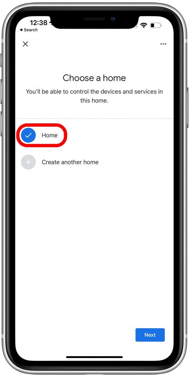 Choisissez la maison par défaut ou appuyez sur Créer une autre maison. Appuyez ensuite sur Suivant.