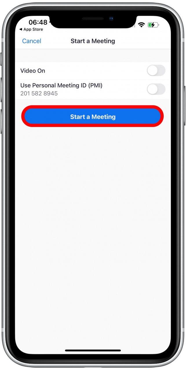 Tap Start a Meeting. This will begin a web meeting.