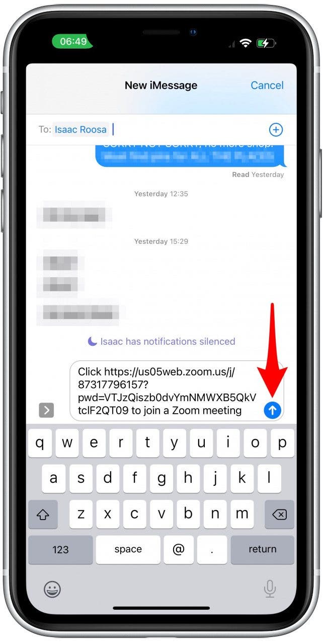 This opens the Messages app - zoom meeting share screen