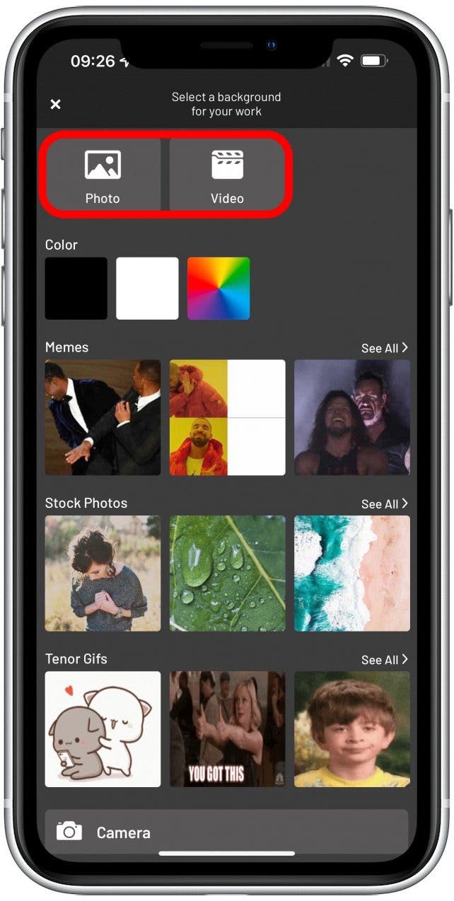 select a photo or video