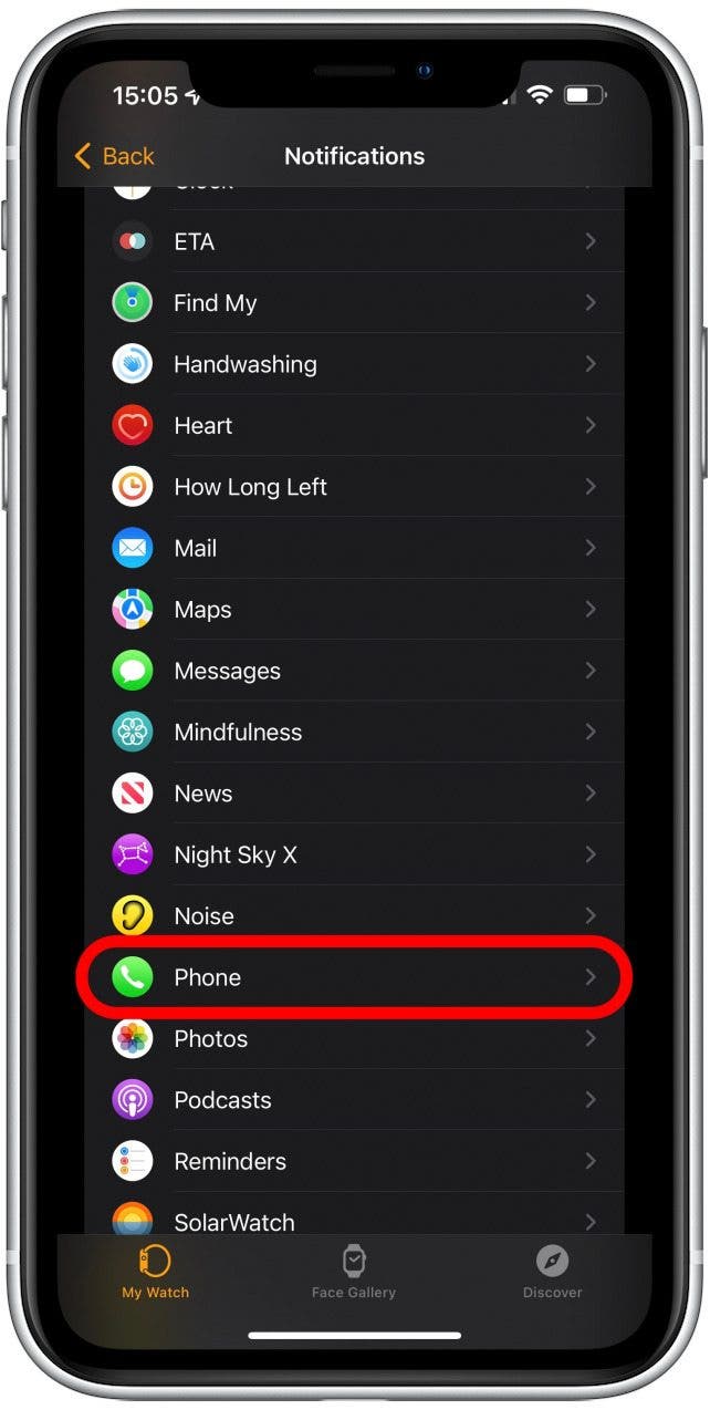 selecting Phone - apple watch won't vibrate for messages
