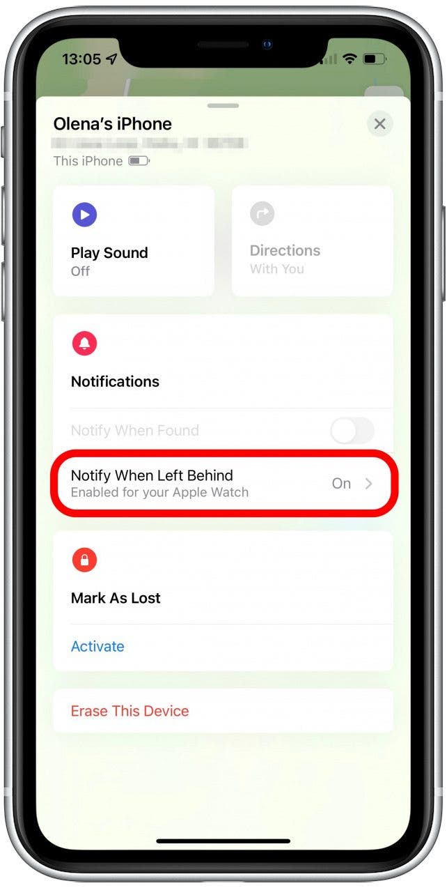 Select Notify When Left Behind.