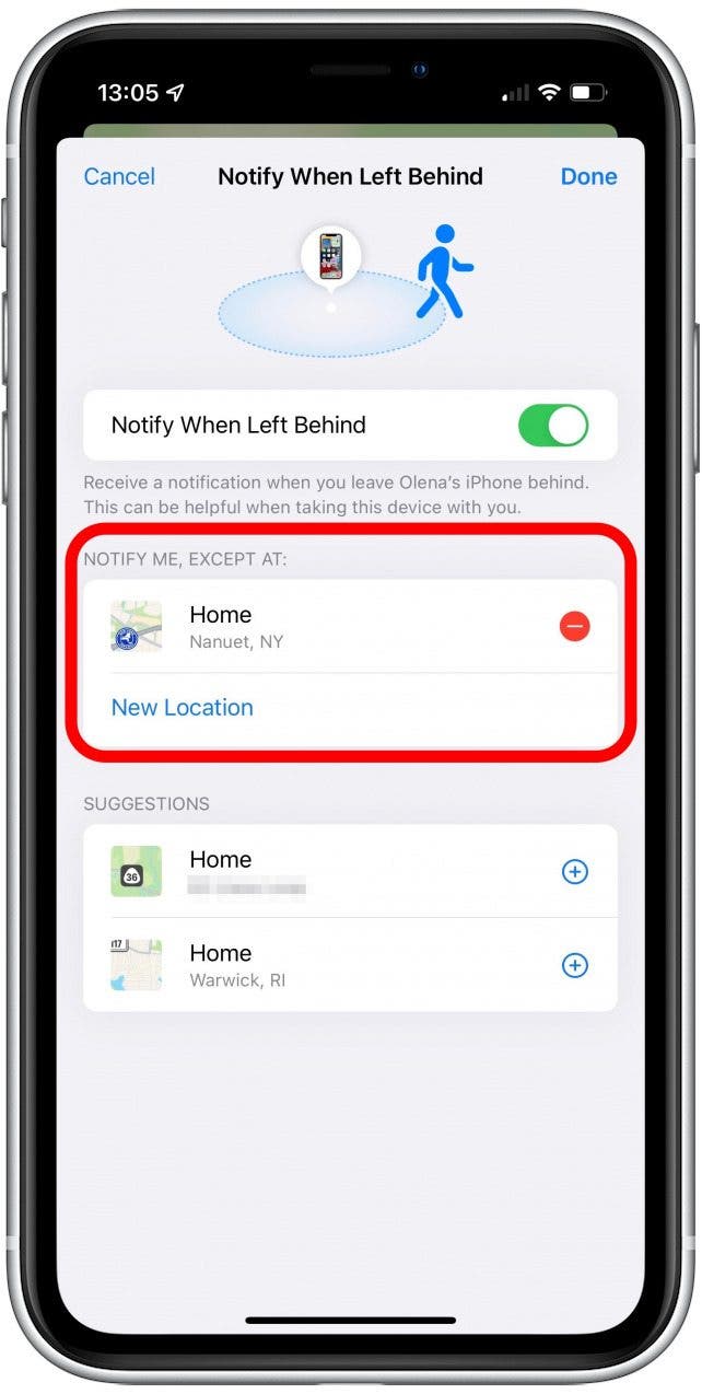 You can also select an exception for your home so that you won’t be notified if you leave your device there.