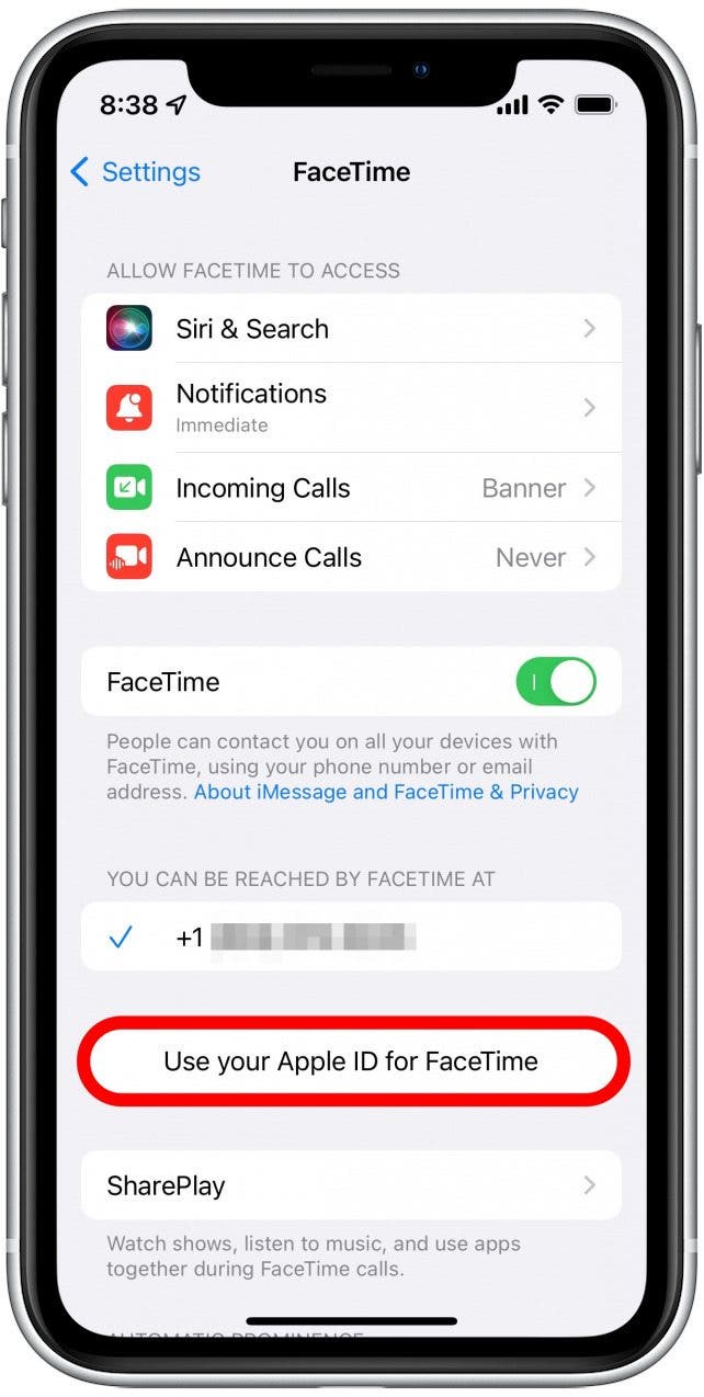 Tap Use your Apple ID for FaceTime.