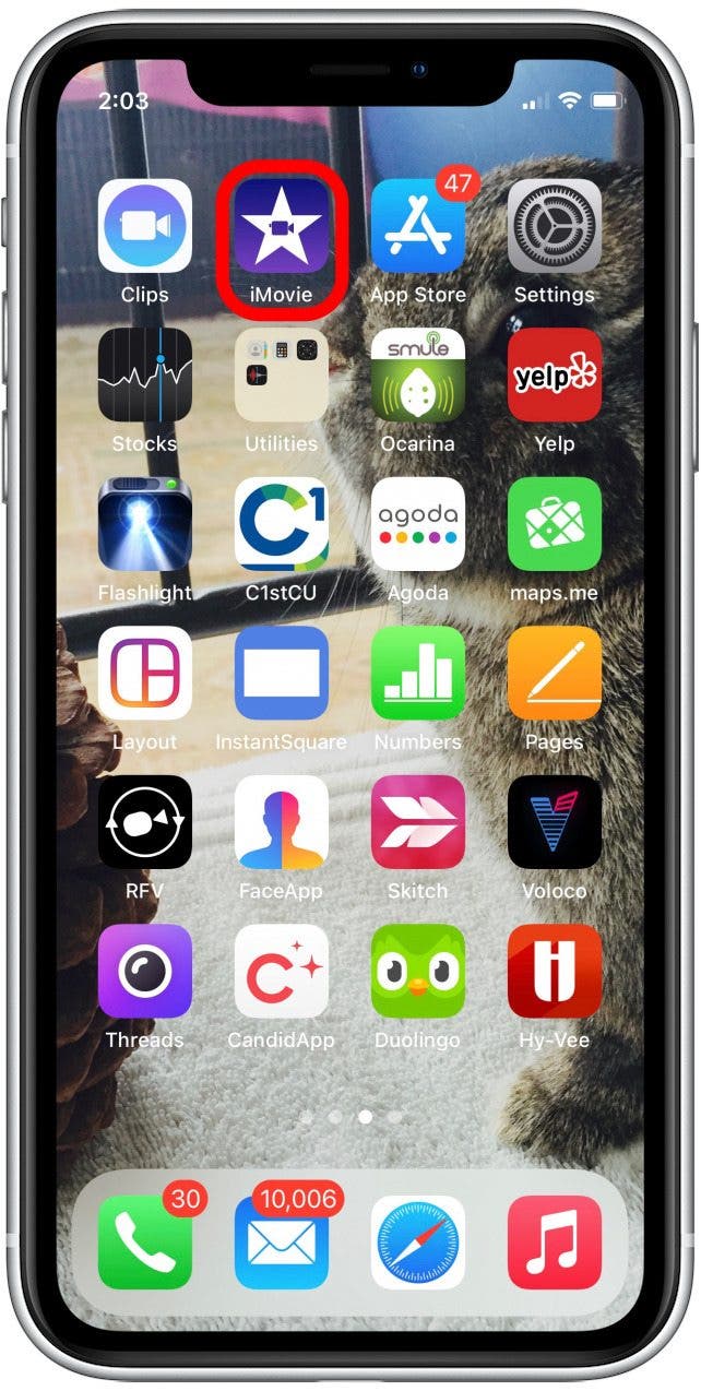 On the Home screen, tap to open the iMovie app.