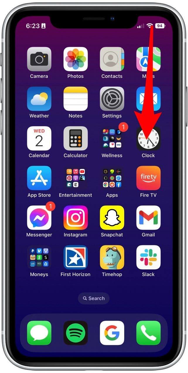 From the home screen of your iPhone, swipe down from the top left to access the Control Panel.