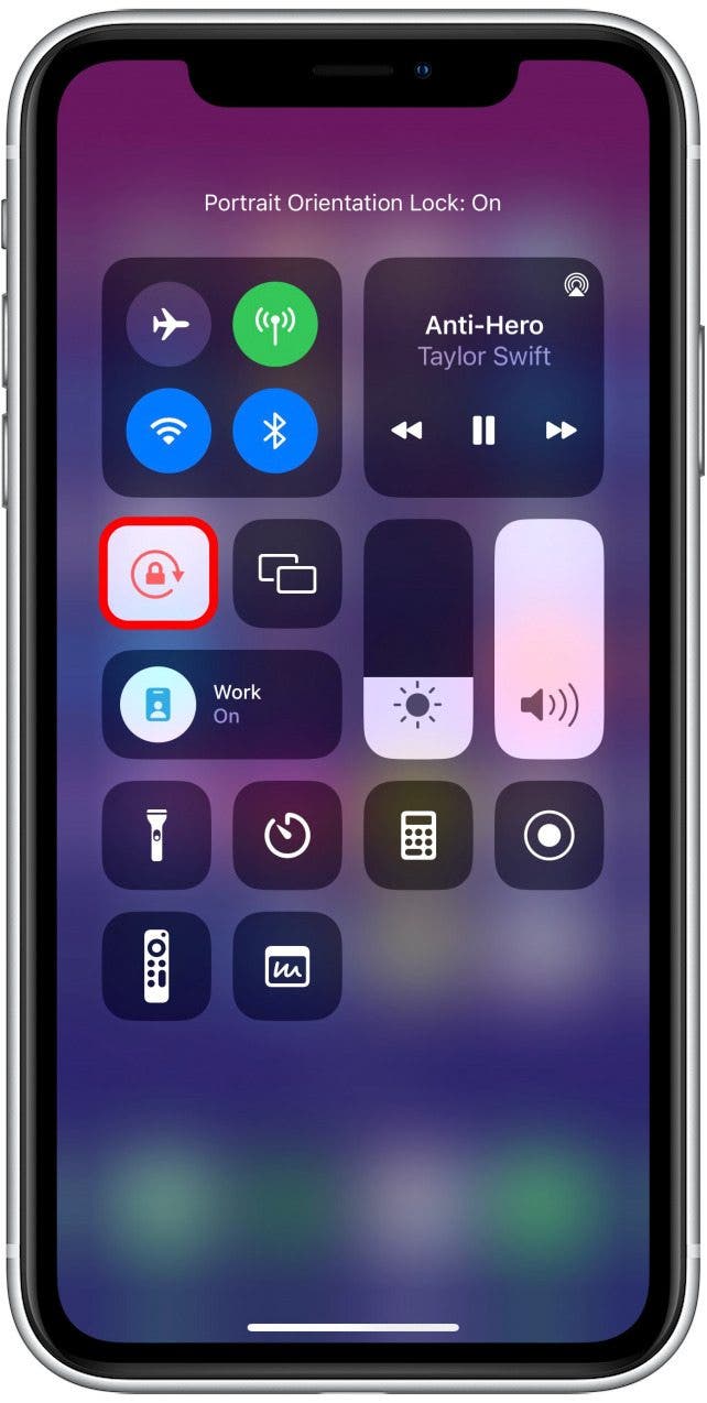 To lock your screen orientation, tap the Portrait Orientation Lock. It will be white when enabled.