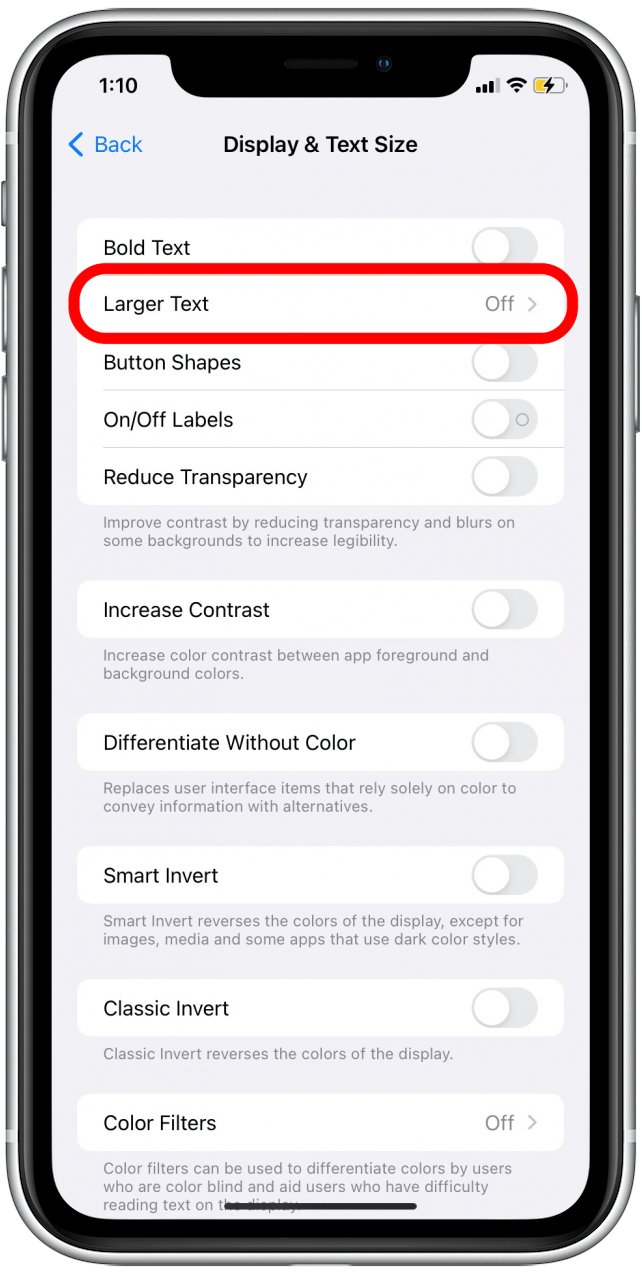 больший размер текста
