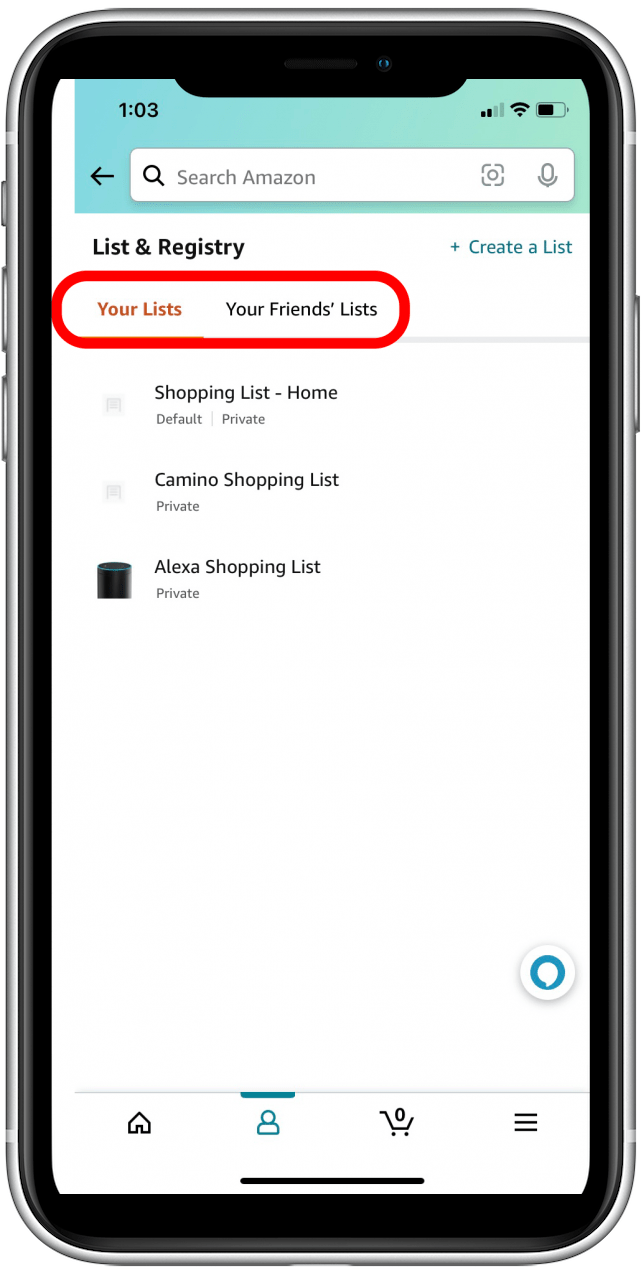 Your lists and your friend's list on Amazon