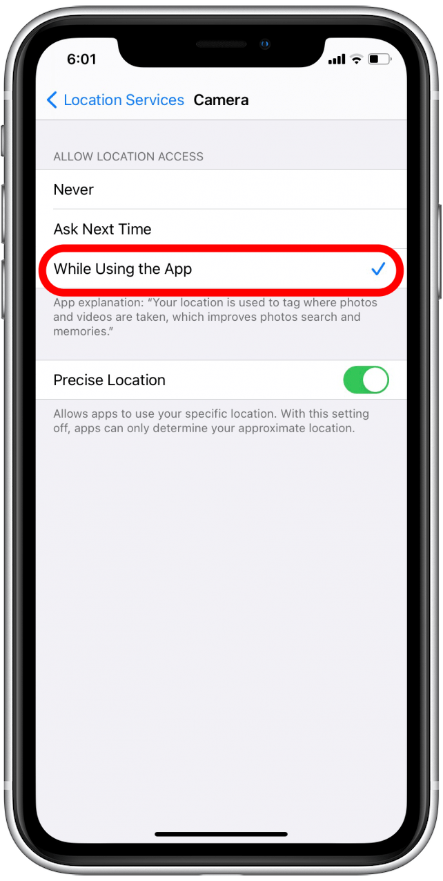 Tap on While Using to App