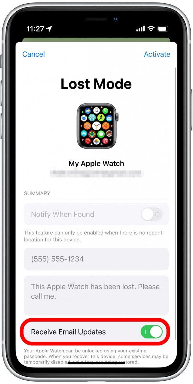 You can also choose whether or not you want to receive emails with updates on the status of your missing Watch.
