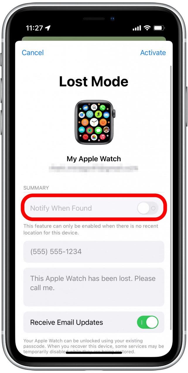 If your Apple Watch's location was pinged recently, this toggle will be disabled.