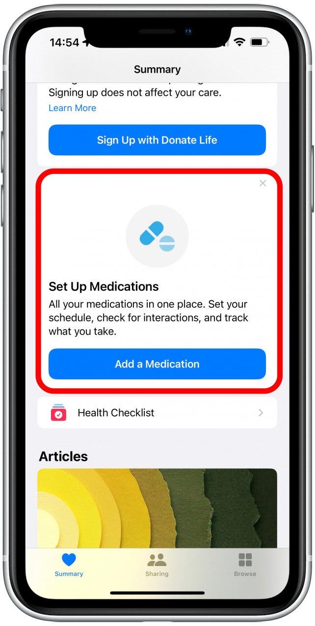 Scroll down until you see Set Up Medications.