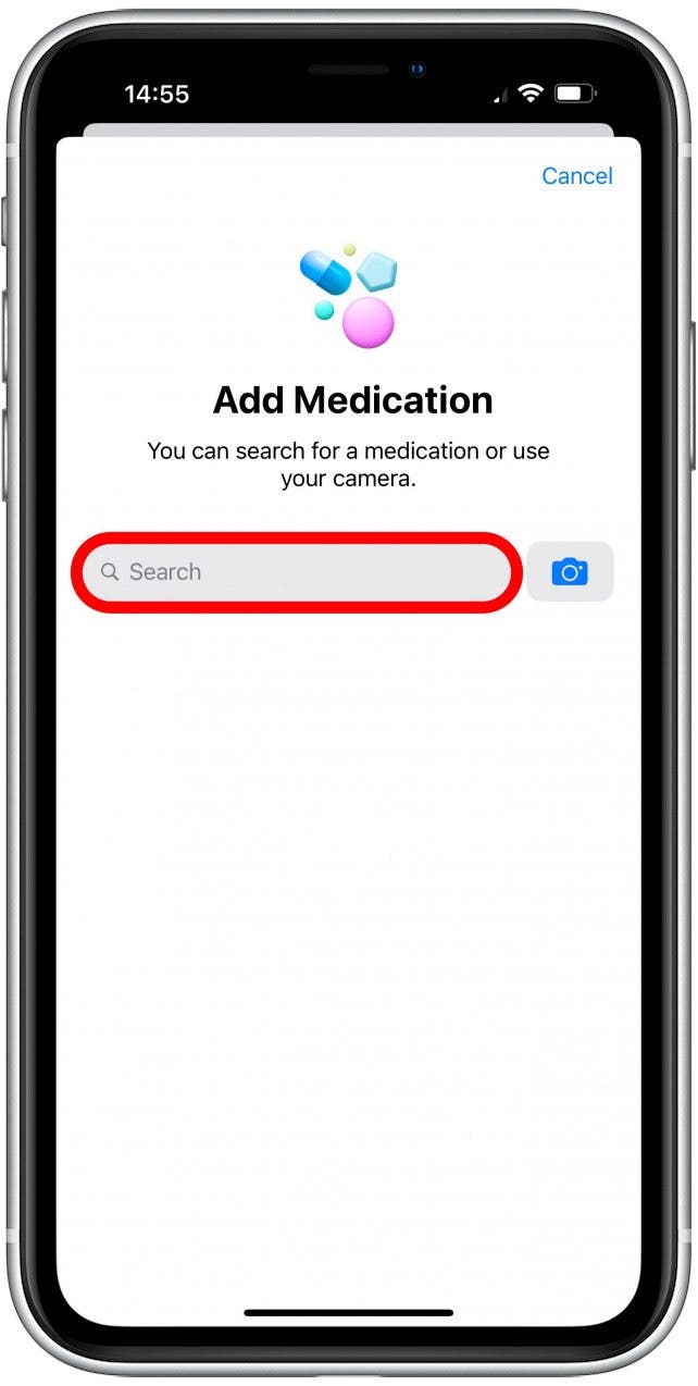 You can search for medication by tapping the Search bar.