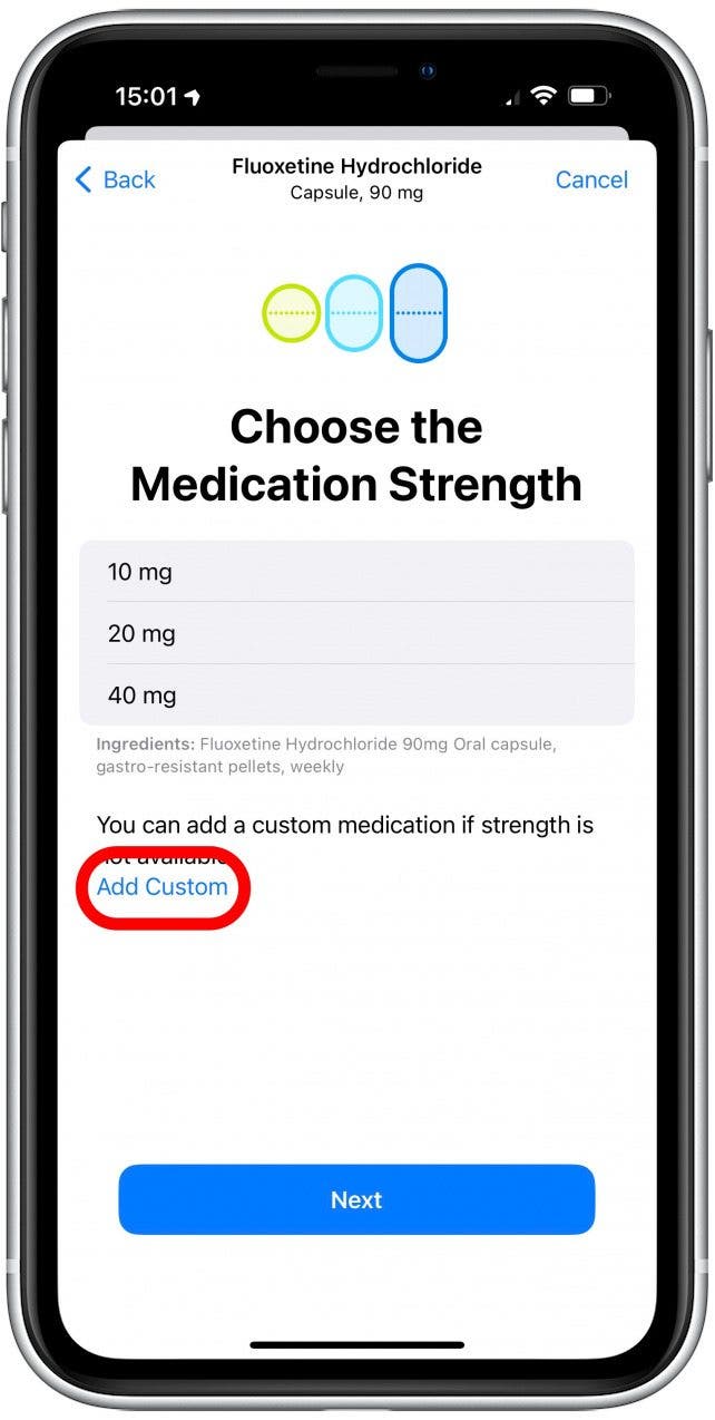 Now you’ll need to select the medication strength.
