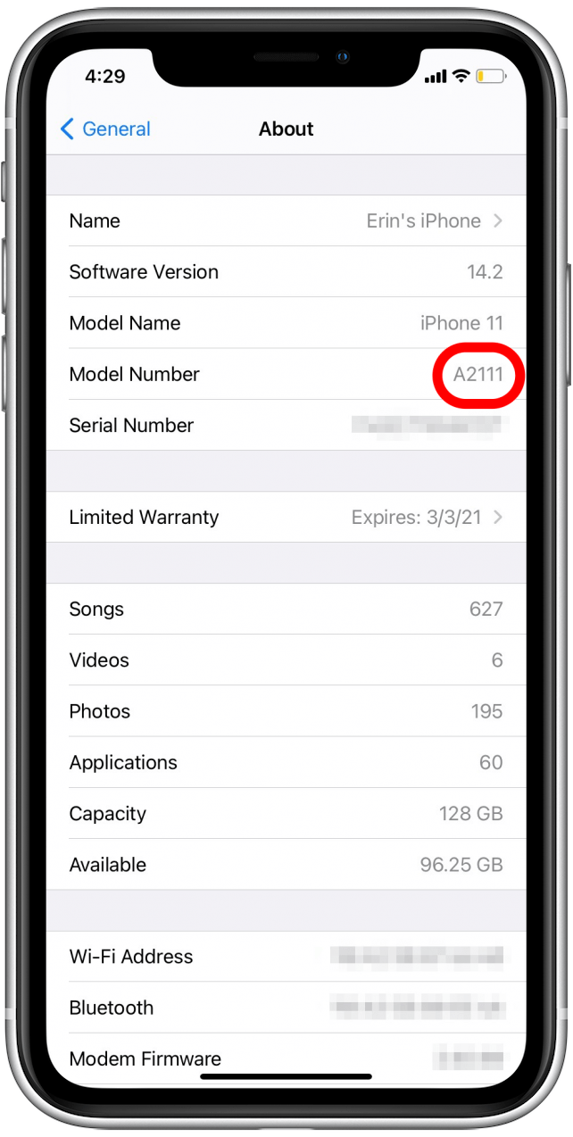 The number formatted A#### is your iPhone model number
