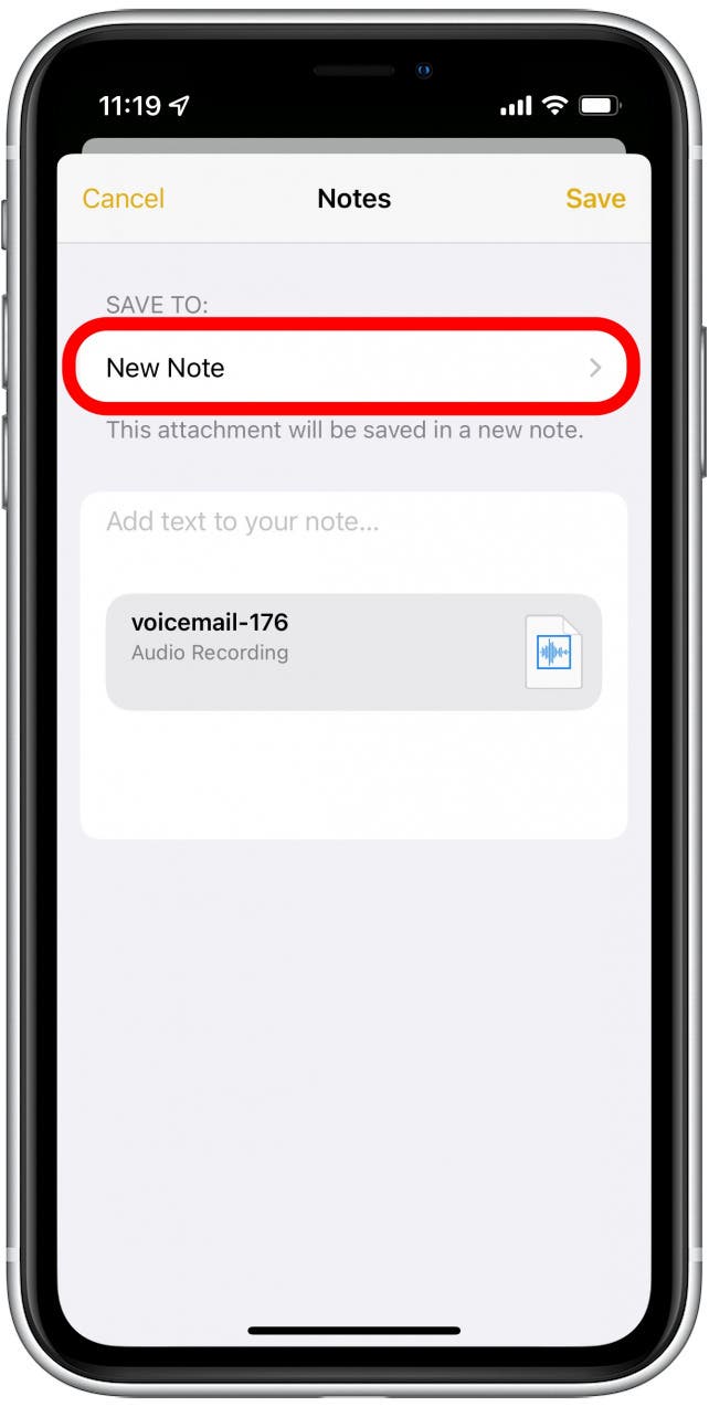 You’ll have the option of saving this voicemail to a new note or an existing one.