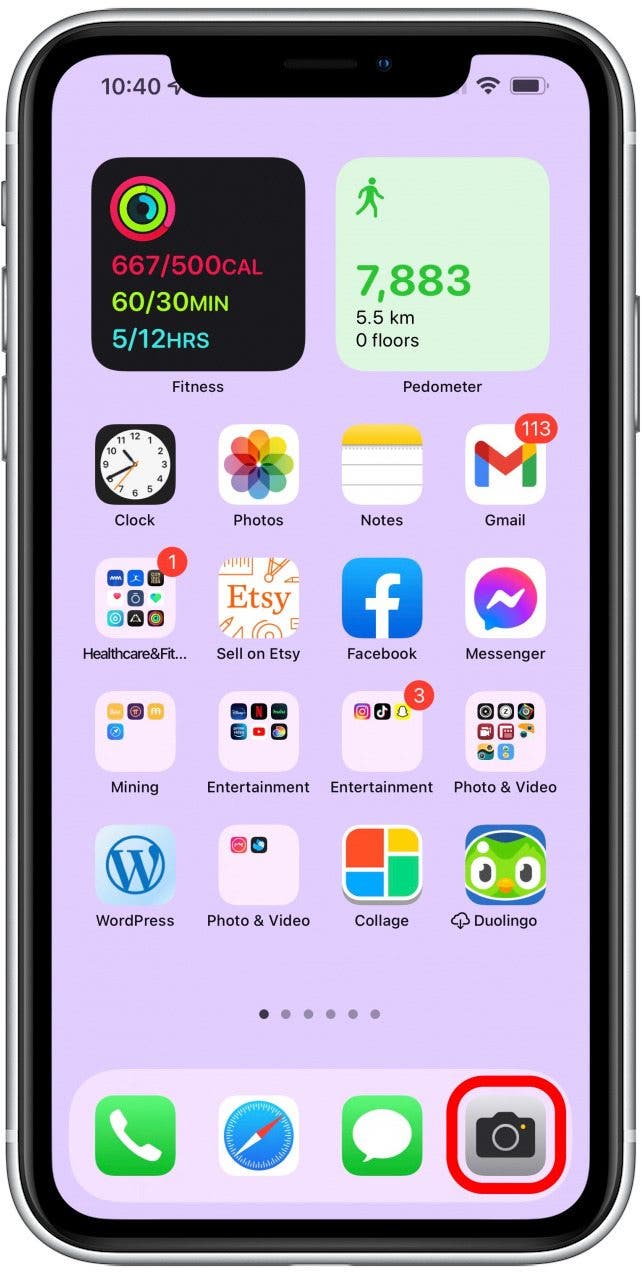 tap the Camera app icon
