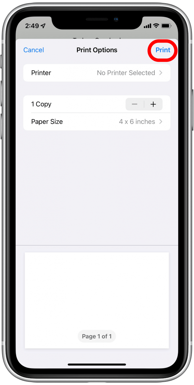 Can i print top from my iphone