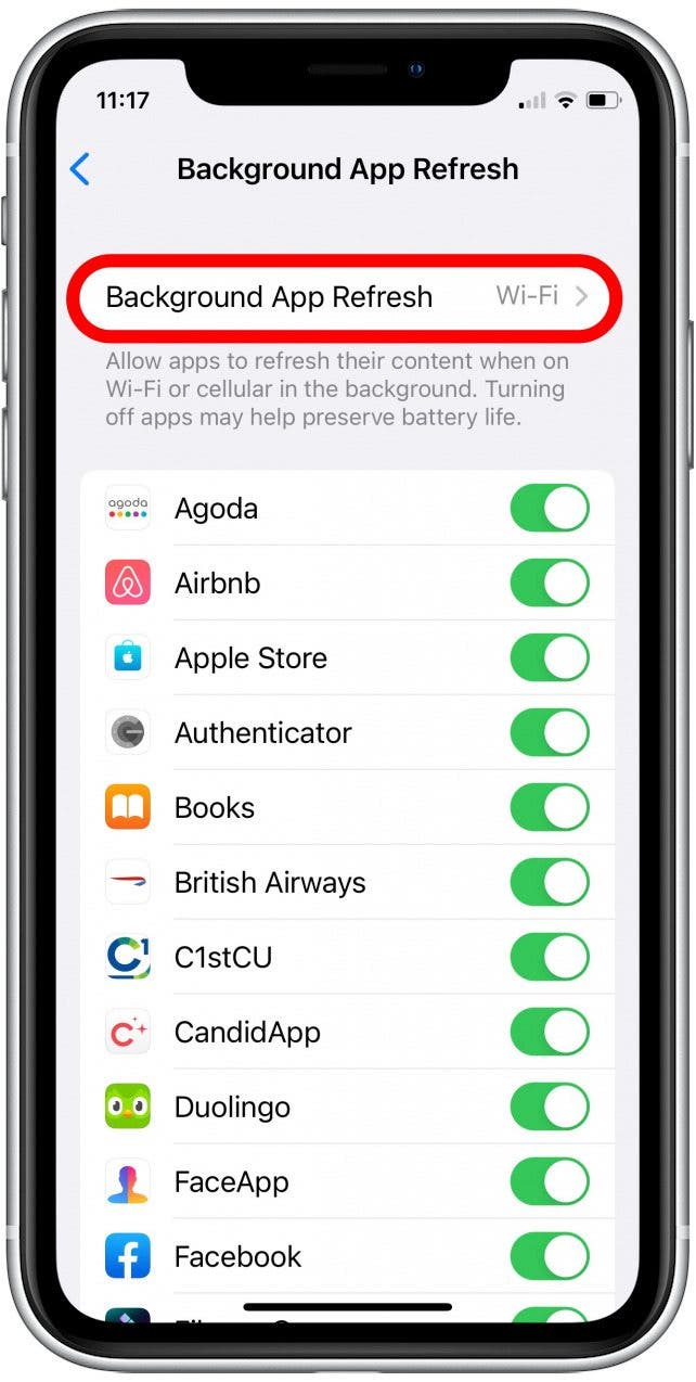 Tap Backround App Refresh again.