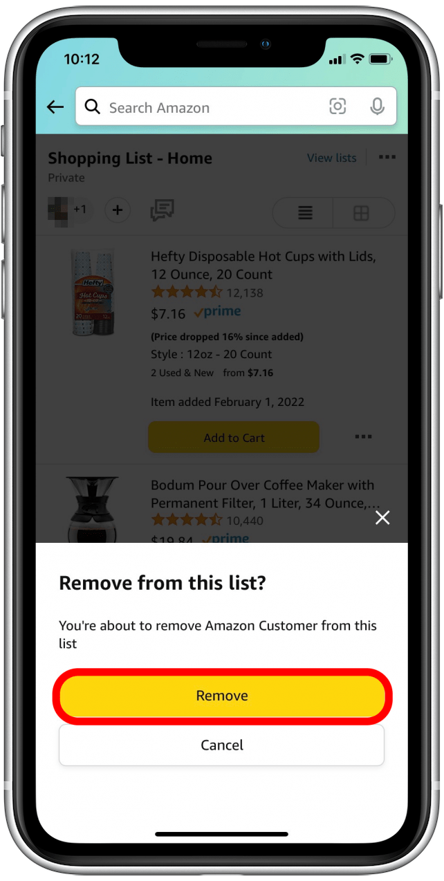 Remove button from Amazon wish list