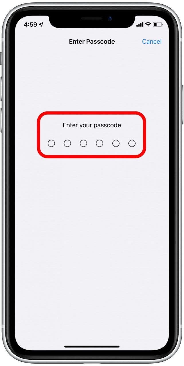 Enter passcode - reset network settings iPhone