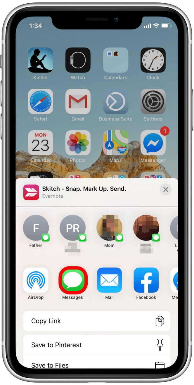 Select the method by which you want to share the app