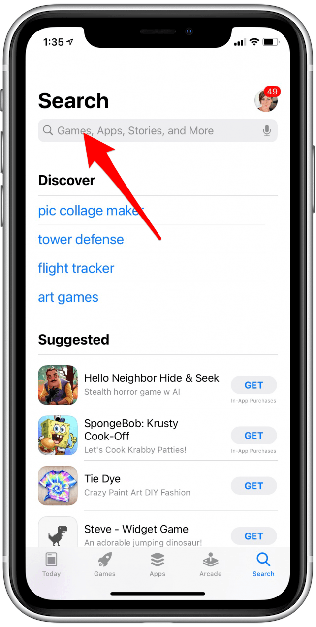 Tap into the search bar