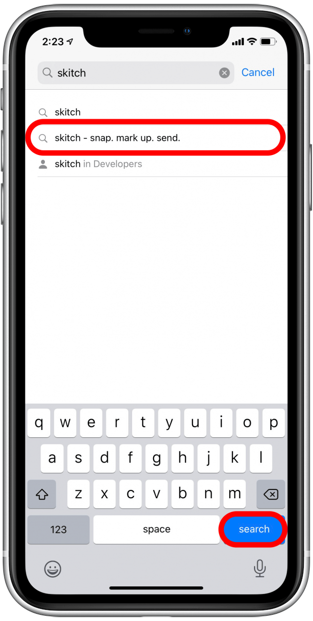 Enter the name of the app and either select the app from the suggested list or tap on Search within the keyboard
