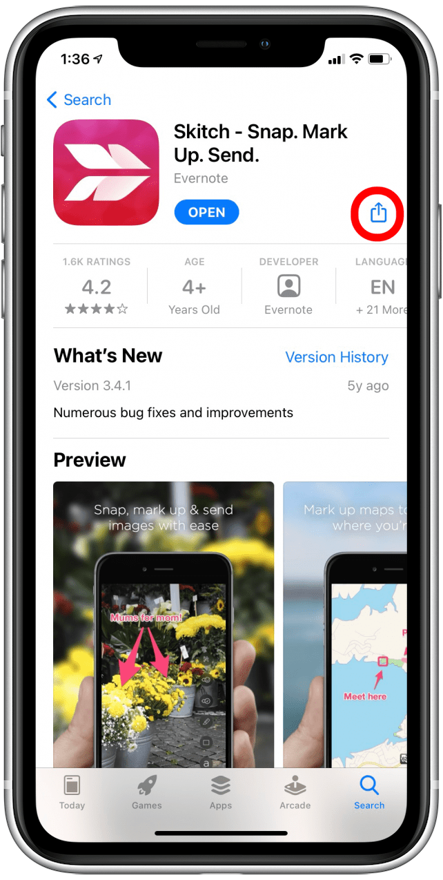 Tap the Share icon