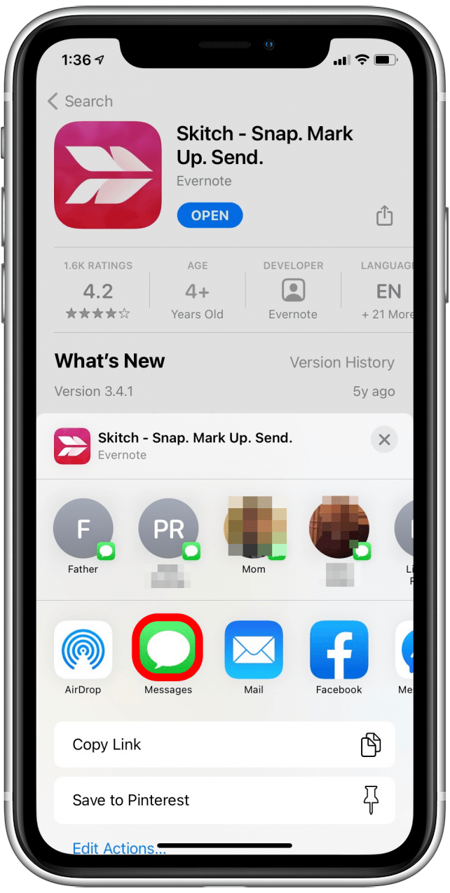 Select the method for sharing