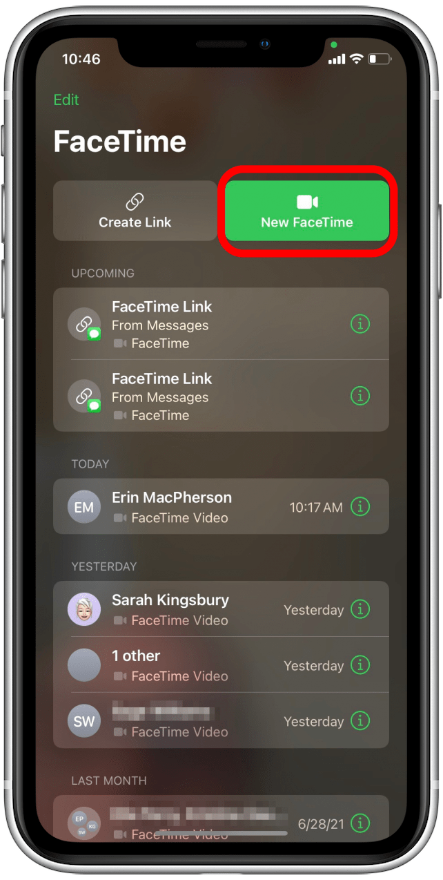 Tap New FaceTime