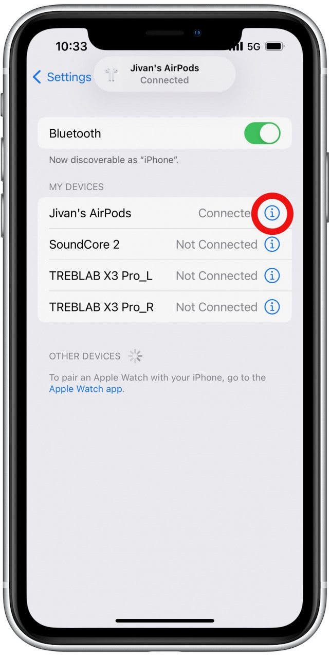 Skip songs with Airpods step 4 - Tap "i" Icon.