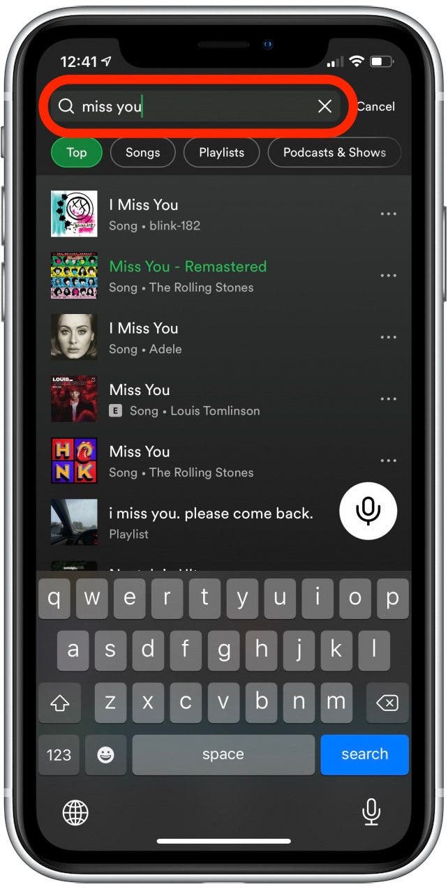search for song on Spotify